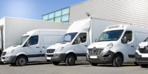 Fleet of white vehicles such as vans and HGV