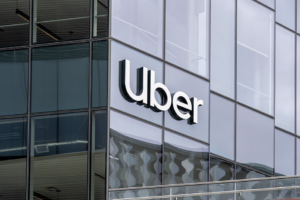 Uber sign on its headquarters building in San Francisco, California, USA