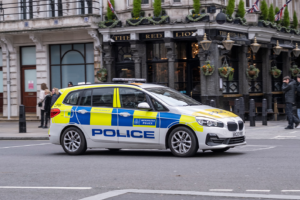 London police car outside of a pub - Martyn's law.