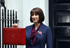 Downing Street, London, UK, 30th October 2024. Rachel Reeves MP. First ever female chancellor of the exchequer with the labour autumn budget in the despatch box.