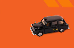 Ending 10 Years of Black Cab Insurance Services. Image of a black cab on an orange background.